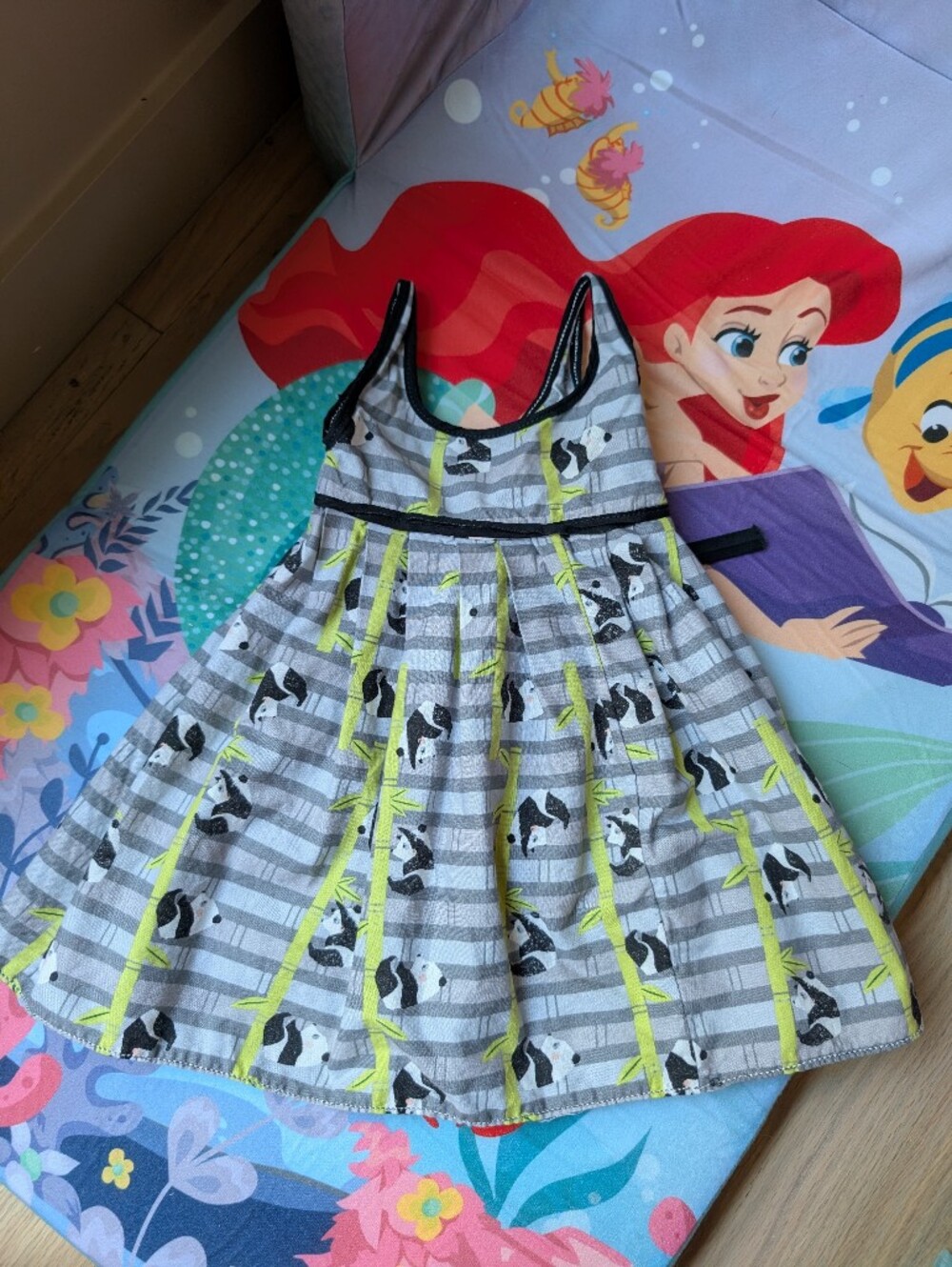 2/$5 Girls' Gray & Lime Panda Bamboo Stripe Dress Size 18M